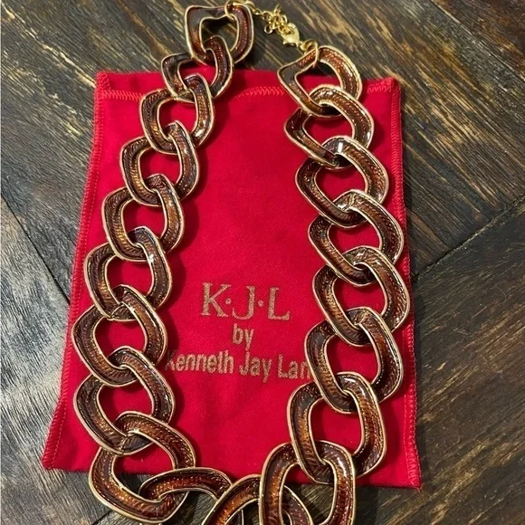 VINTAGE KJL Kenneth Jay Lane Gold Tone Enameled Necklace Signed - Picture 2 of 2